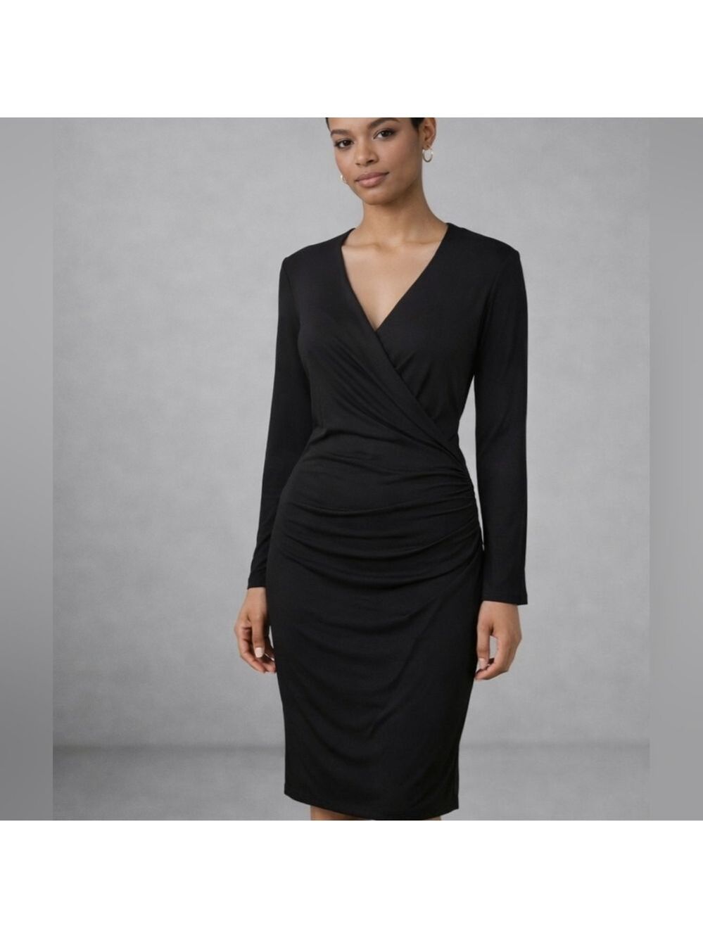 Banana Republic Black Faux Wrap Ruched Dress – Medium (NWT)